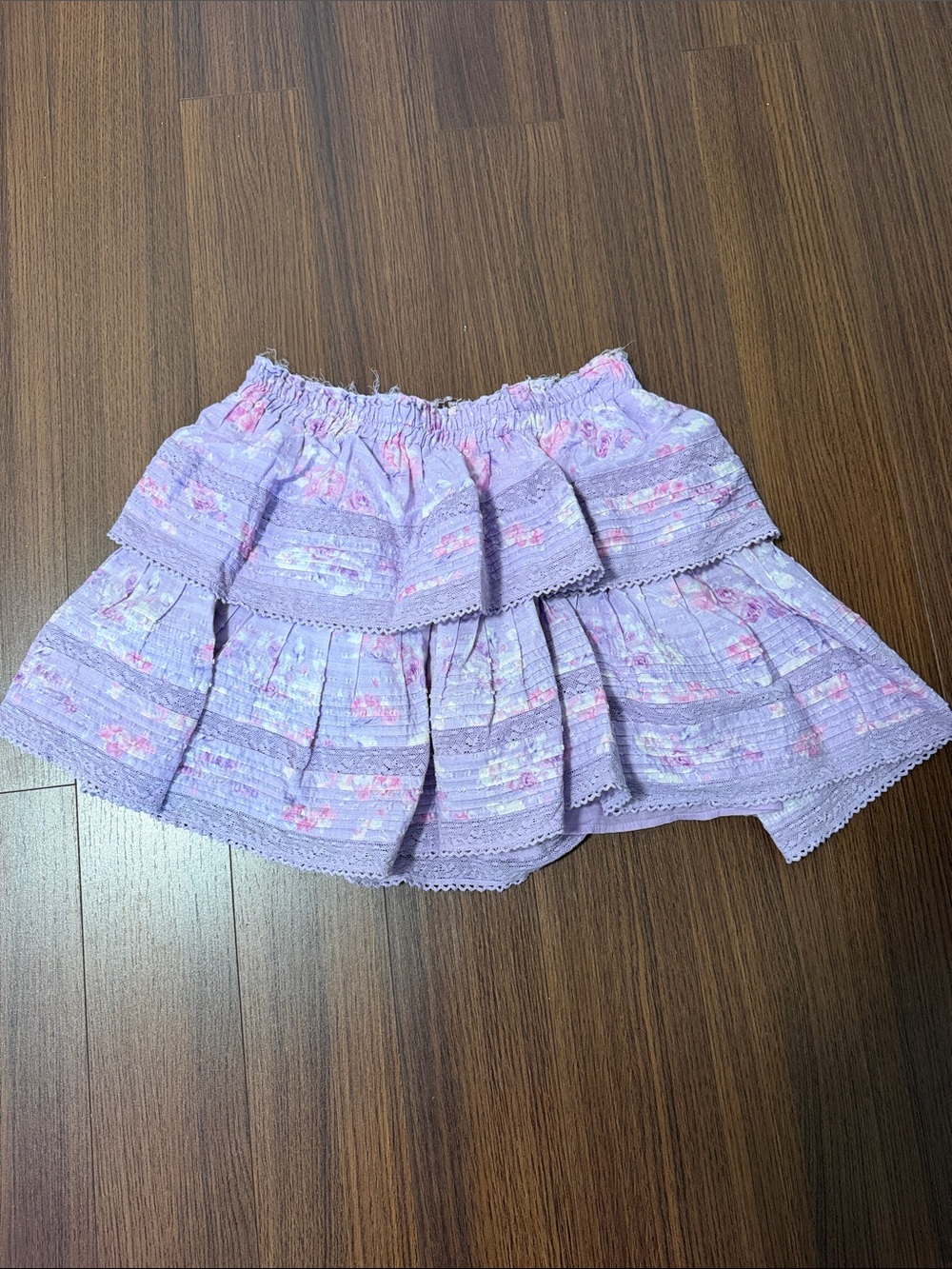 LoveShackFancy Lilac Tiered Floral Skirt